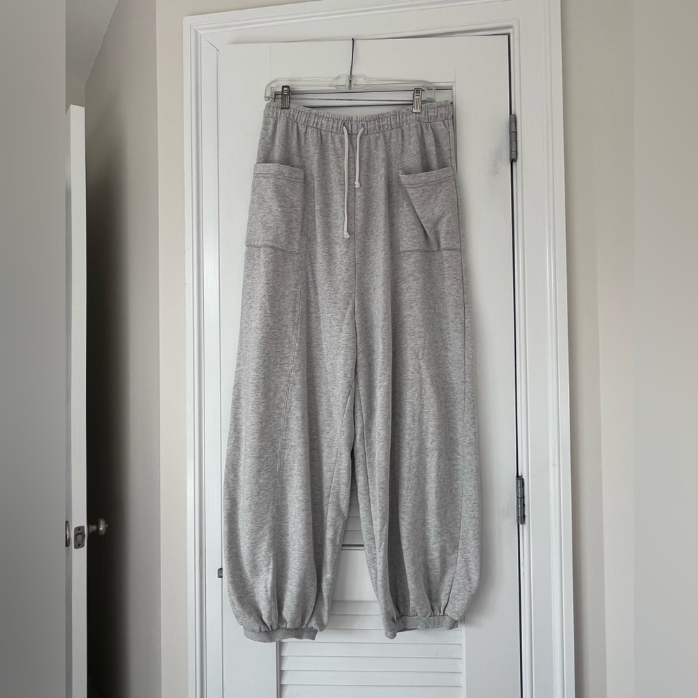Gray Cozy Balloon Pants with Drawstring